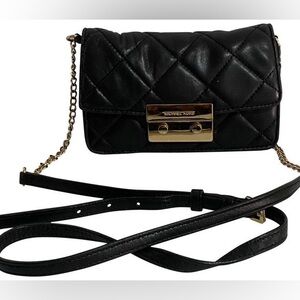 Michael Kors Quilted Black Crossbody Bag Gold Chain Strap Leather Mini Purse EUC